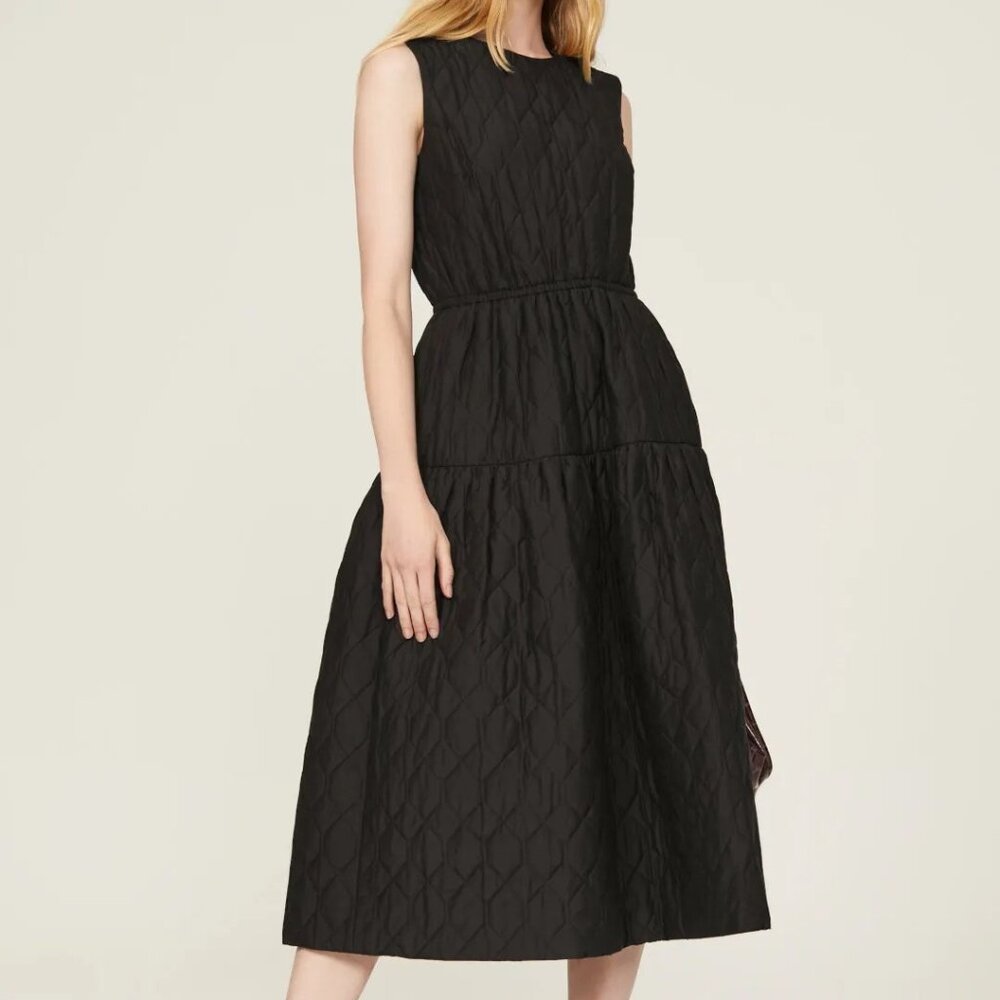 Jason Wu Quilted Dress Sleeveless Tiered Midi Cotton Black size 6